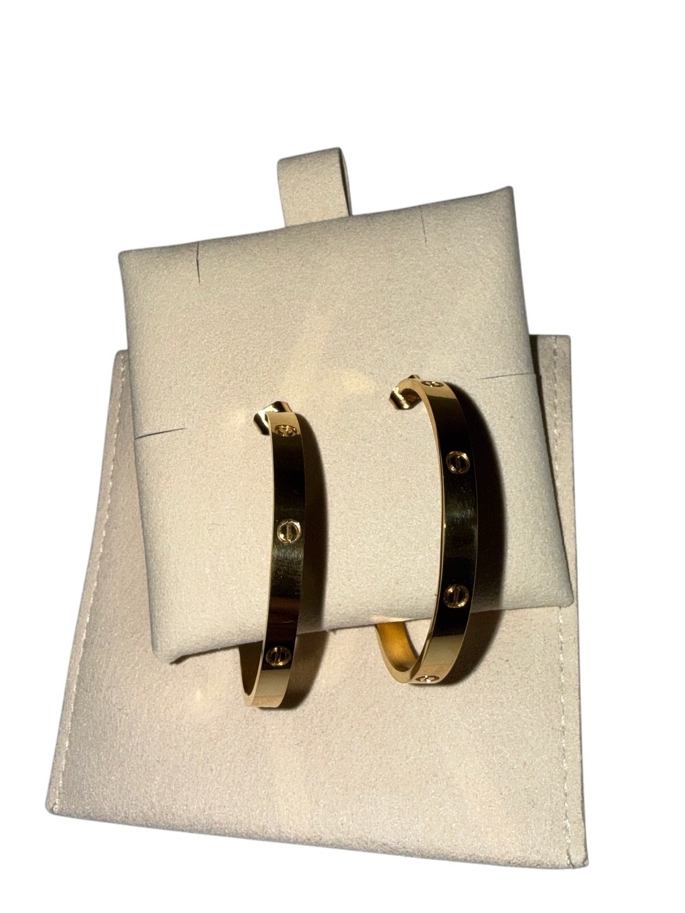Gold Tone Hoop Earrings Screw Detail Statement Chunky Fashion Jewelry - Picture 4 of 5